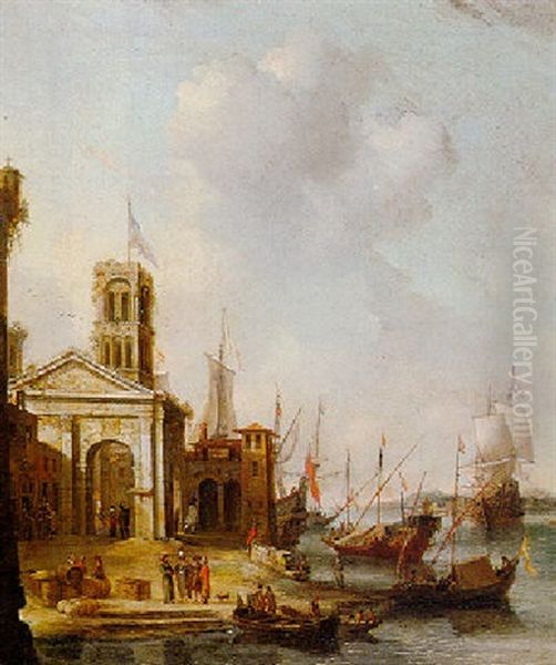 A Mediterranean Port With Figures And Ships In The Harbor Oil Painting by Jan Abrahamsz. Beerstraten