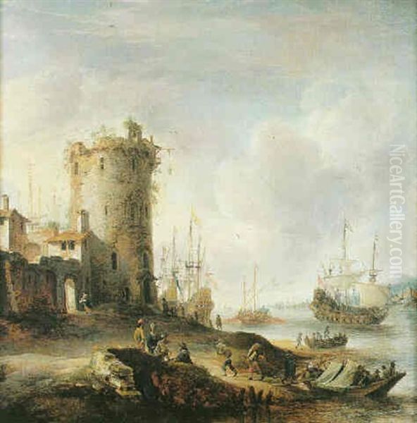 Scene De Port Mediterraneen Avec Des Marchands Orientaux Oil Painting by Jan Abrahamsz. Beerstraten