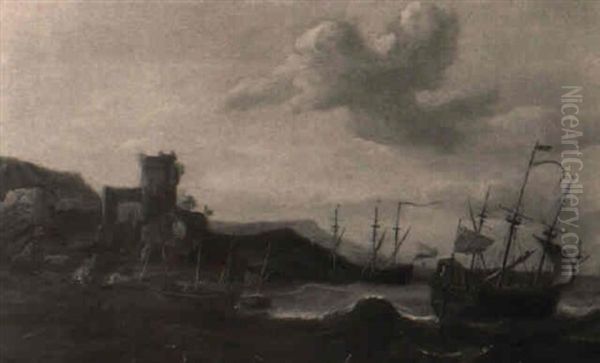 Italienischer Hafen Mit Kriegsschiffen Oil Painting by Jan Abrahamsz. Beerstraten