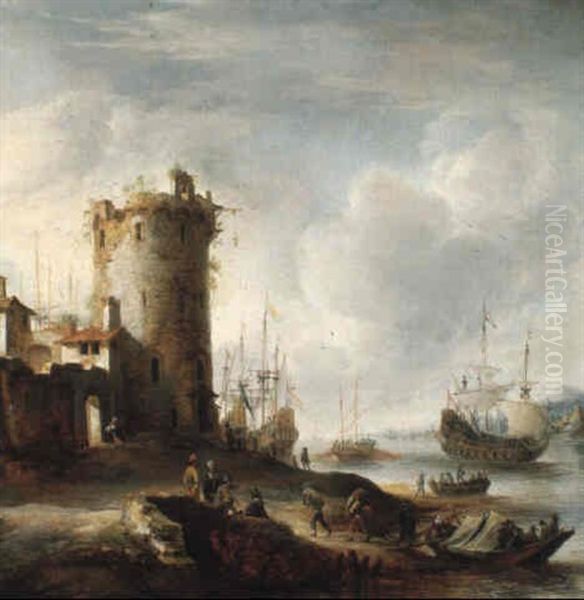 Scene De Port Mediterraneen Avec Des Marchands Orientaux Oil Painting by Jan Abrahamsz. Beerstraten