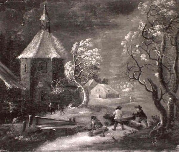 Dorf Im Winter Mit Holzf,llern Oil Painting by Jan Abrahamsz. Beerstraten