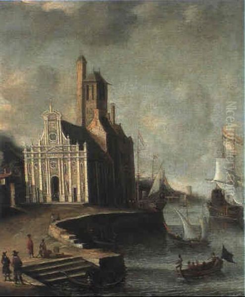 Vue D'un Port Avec Voiliers Et Personnages Oil Painting by Jan Abrahamsz. Beerstraten