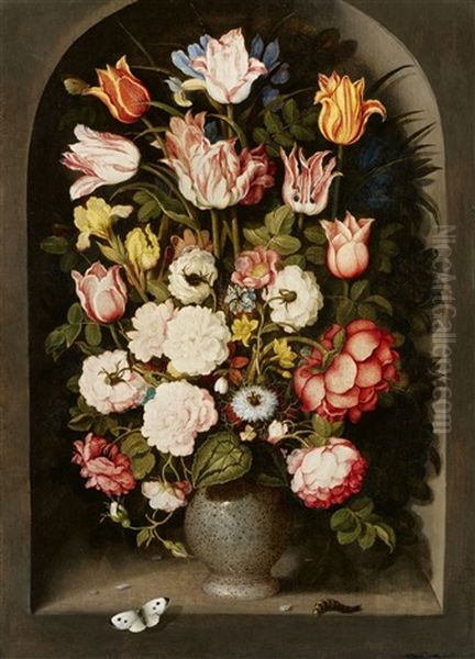 Vase Of Flowers In A Stone Niche Oil Painting by Osias Beert the Elder