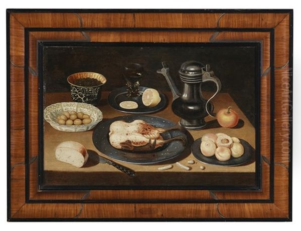 Still Life With Roast Chicken, Olives, Fruit And Bread Oil Painting by Osias Beert the Elder