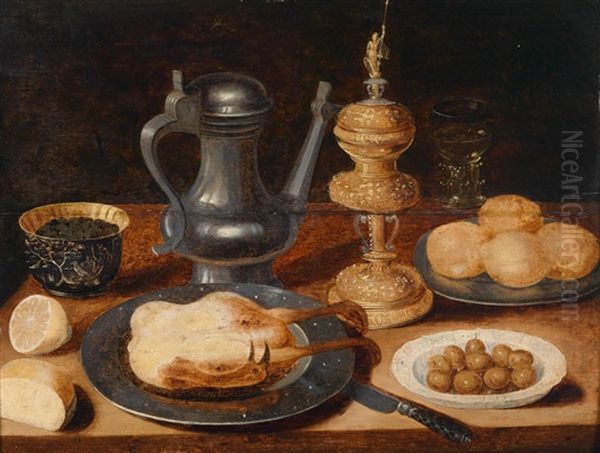 Stillleben Mit Gebratenem Geflugel, Einer Zinnkanne Und Einem Prunkgefas Oil Painting by Osias Beert the Elder