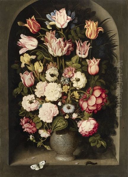 Vase Of Flowers In A Stone Niche Oil Painting by Osias Beert the Elder