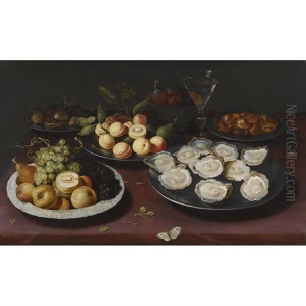 Still Life Of Fruit And A Plate Of Oysters Oil Painting by Osias Beert the Elder