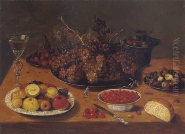 Ein Stilleben Von Fruchten, Nussen Und Einem Langstieligen Venezianischen Weinglas Oil Painting by Osias Beert the Elder