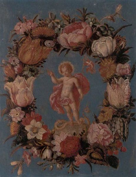 The Infant Christ Triumphant Over Sin, Set In A Garland Of Flowers Oil Painting by Osias Beert the Elder