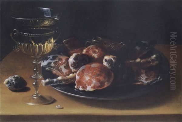 Still Life Of Sweets On A Plate And A Glass Of Wine Oil Painting by Osias Beert the Elder