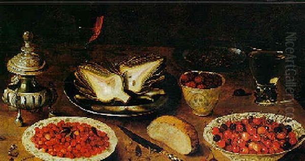 Still Life Of A Pewter Plate With Artichokes, Fruit And Objects On A Table Oil Painting by Osias Beert the Elder