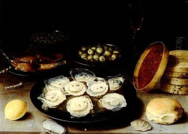 Still Life With A Pl;ate Of Oysters, Olives, Capers And     Other Delicacies, All On A Table Oil Painting by Osias Beert the Elder