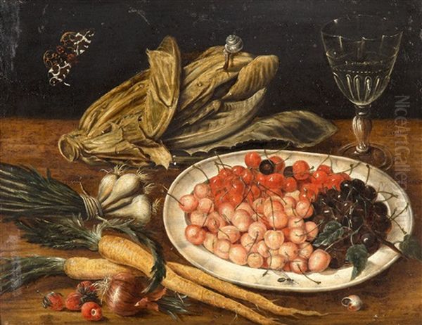 Still Life With Cherries, Vegetables And Glass Oil Painting by Osias Beert the Younger