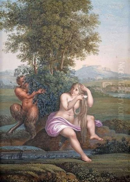 Faun And Nymph. Oil Painting by Carl Josef Alois Agricola