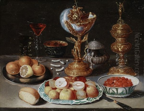 Fruchtestillleben Mit Weinglasern Und Silberprunkobjekten Oil Painting by Osias Beert the Younger