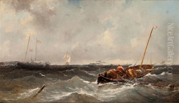 Hauling The Net Oil Painting by Albertus Van Beest