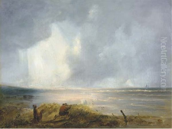 Hunting Along The Seashore Oil Painting by Albertus Van Beest