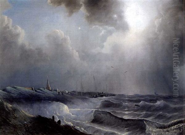 Sturmische See An Der Kuste Bei Scheveningen Oil Painting by Albertus Van Beest