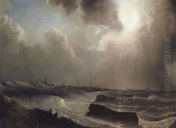 Sturmische See An Der Kuste Bei Scheveningen Oil Painting by Albertus Van Beest