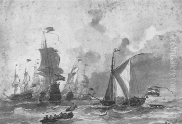 Hollandische Kriegsschiffe Auf Aufgewuhlter See Oil Painting by Albertus Van Beest