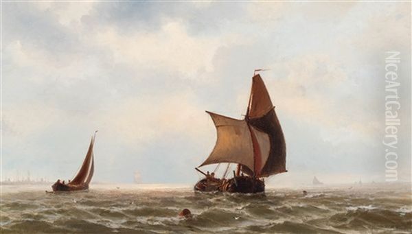 Schepen Op De Zuiderzee Oil Painting by Jacob Eduard Heemskerck van Beest