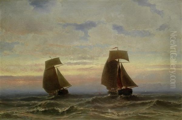 Stormy Sea Oil Painting by Jacob Eduard Heemskerck van Beest