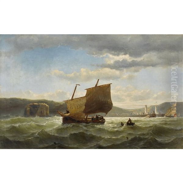 Segelschiffe An Der Kuste Oil Painting by Jacob Eduard Heemskerck van Beest