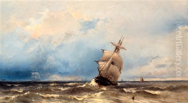 Schepen Op Woelige Zee Oil Painting by Jacob Eduard Heemskerck van Beest