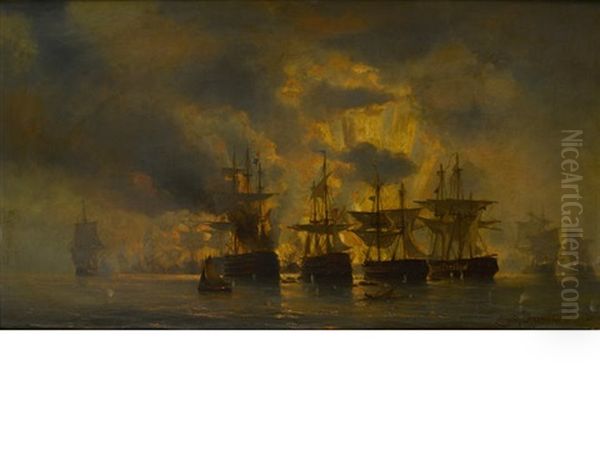 Forcing Of The Straits Of Shimonoseki Oil Painting by Jacob Eduard Heemskerck van Beest