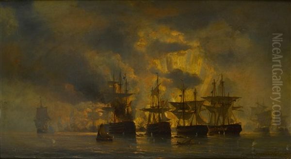 Forcing Of The Straits Of Shimonoseki Oil Painting by Jacob Eduard Heemskerck van Beest