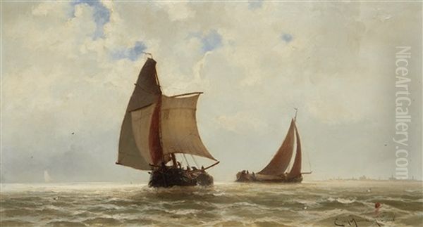 Shipping On The Zuiderzee Oil Painting by Jacob Eduard Heemskerck van Beest