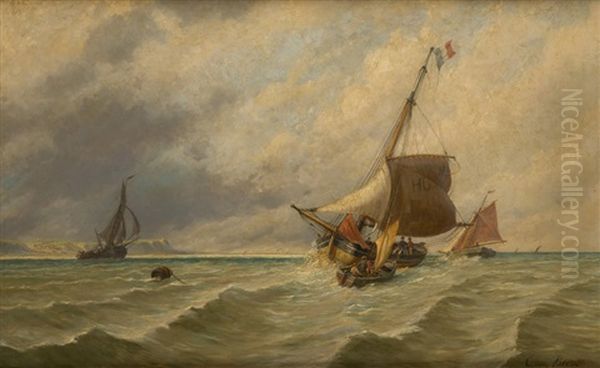 Bateaux De Peche Au Large De Douvres Oil Painting by Jacob Eduard Heemskerck van Beest