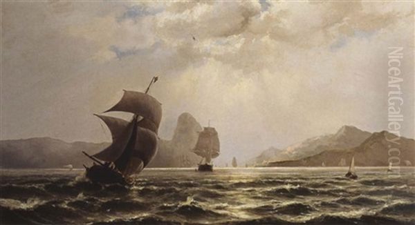 Shipping Off The Coast Oil Painting by Jacob Eduard Heemskerck van Beest