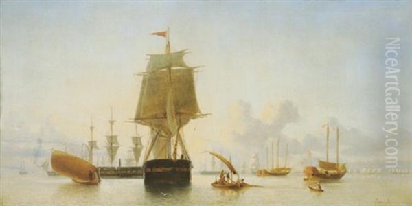 Schiffe Auf Der Reede Von Batavia (djakarta) Oil Painting by Jacob Eduard Heemskerck van Beest