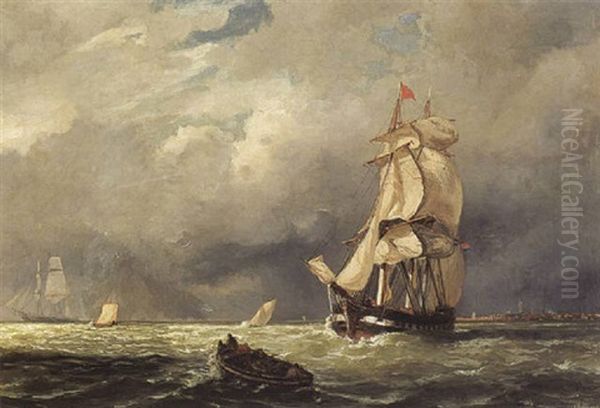 Shipping Off The Coast Oil Painting by Jacob Eduard Heemskerck van Beest