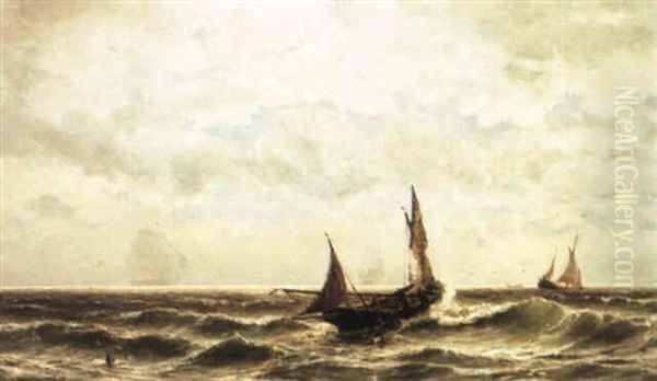 Shipping Off The Coast Oil Painting by Jacob Eduard Heemskerck van Beest