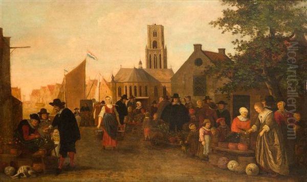 Scene De Marche Oil Painting by Sybrand Van Beest