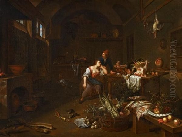 Kucheninterieur Mit Schlafender Magd Oil Painting by Sybrand Van Beest