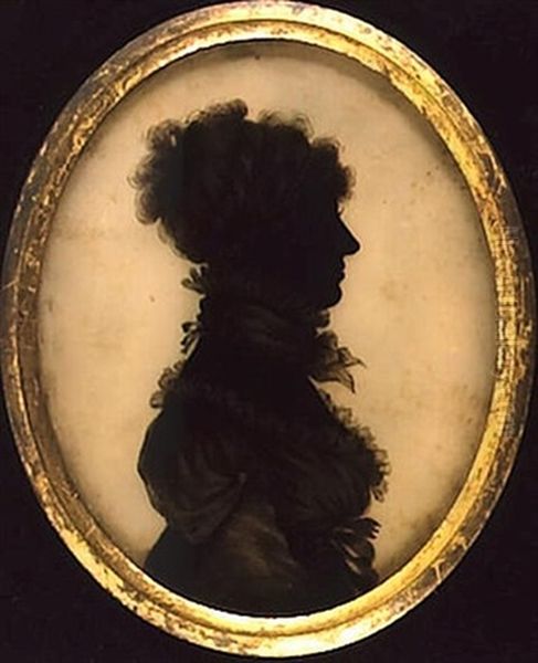 A Lady, Profile To The Right, Wearing Dress With Lace Trim, Ruff And Scarf About Her Neck And Strings Of Pearls In Her Hair by Isabella Beetham