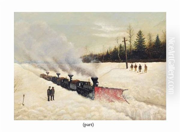 The Snow Plough Train; And Habitants In A Sleigh On A Road In Winter (2 Works) Oil Painting by A.F. Beevor