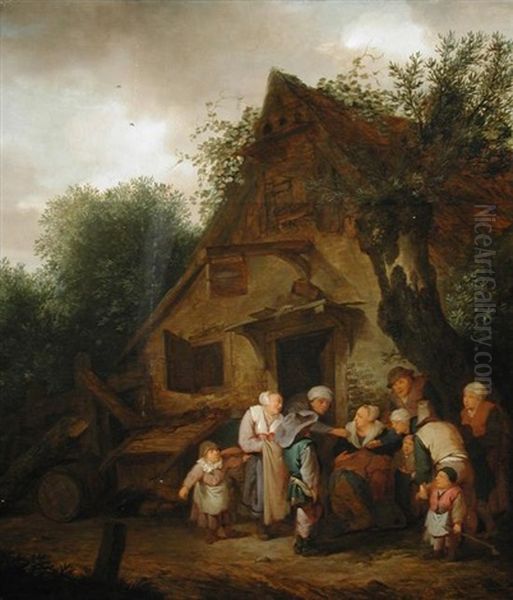 Dutch Family Outside An Inn Oil Painting by Cornelis Pietersz Bega