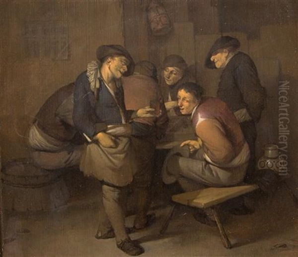 Six Peasants In An Interior Oil Painting by Cornelis Pietersz Bega