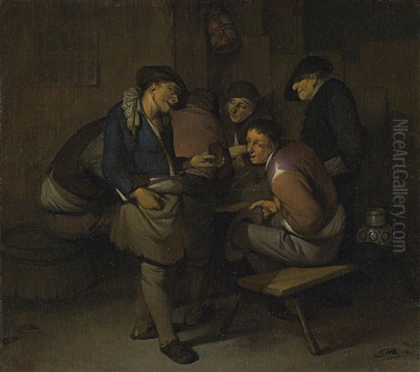 Six Peasants In An Interior Oil Painting by Cornelis Pietersz Bega