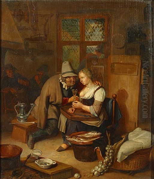 Man Die De Keukenmeid Zijn Liefde Verklaart Oil Painting by Cornelis Pietersz Bega