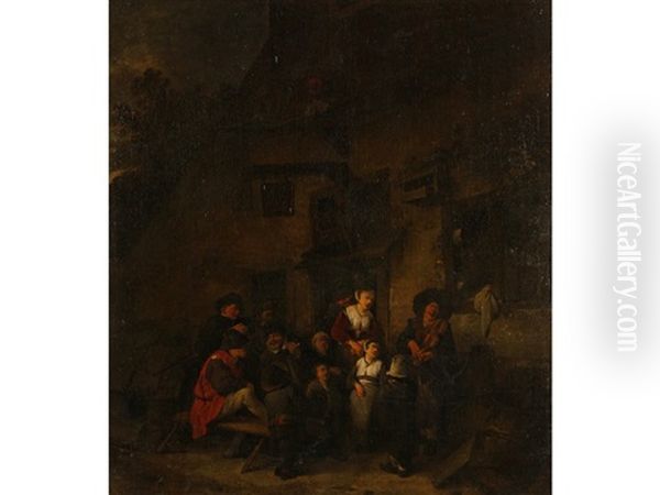 Figures Merrymaking Beside An Inn Oil Painting by Cornelis Pietersz Bega