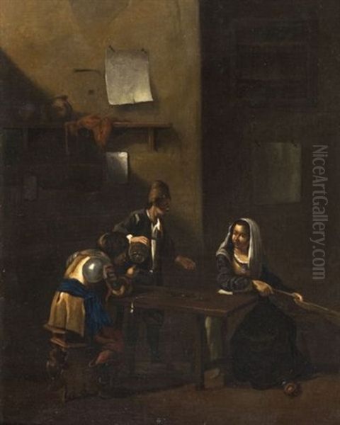 Scene De Taverne Avec Fumeur, Buveur Et Joueuse De Guitare Oil Painting by Cornelis Pietersz Bega