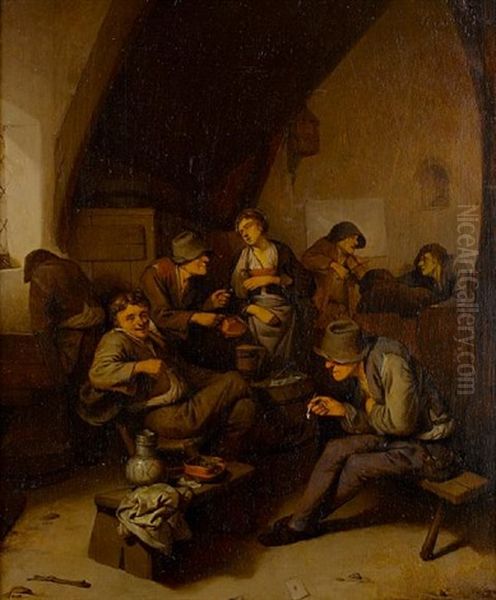 Topers Smoking And Drinking In A Tavern Interior Oil Painting by Cornelis Pietersz Bega