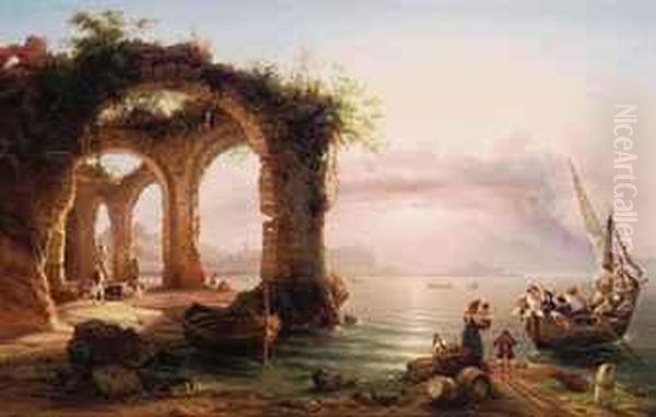 Loved Ones Returning At Dusk, The Bay Of Naples Oil Painting by Eduard Agricola