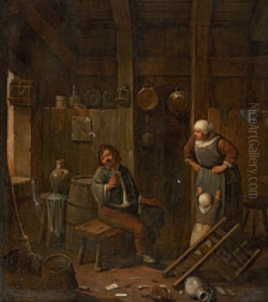 Interieur Mit Frau, Kind Und Biertrinkendem Mann Oil Painting by Cornelis Pietersz Bega