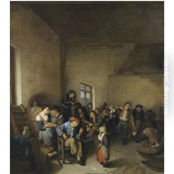 A Tavern Interior With Peasants Carousing Oil Painting by Cornelis Pietersz Bega